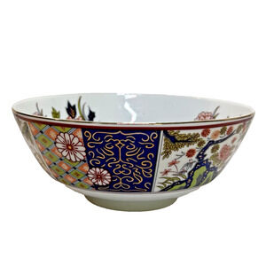 Vtg Pristine Japanese Gold Imari Bowl Handpainted Porcelain 8"